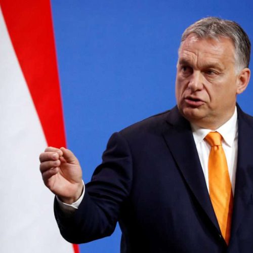 Hungarian Prime Minister Viktor Orban speaks during a joint news conference with Italian Deputy Prime Minister Matteo Salvini in Budapest, Hungary May 2, 2019. REUTERS/Bernadett Szabo