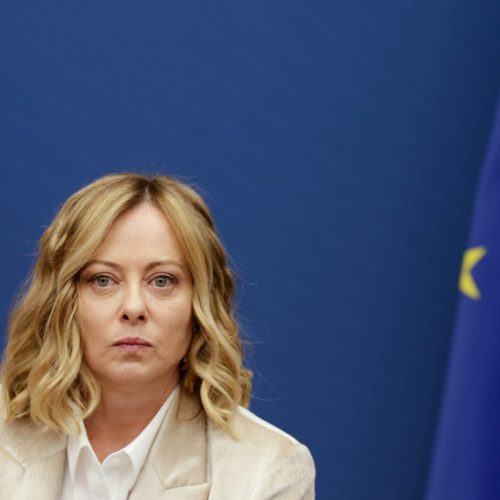 Italy's Prime Minister Giorgia Meloni looks on during her end-of-year press conference in Rome, Italy, January 9, 2025. REUTERS/Remo Casilli