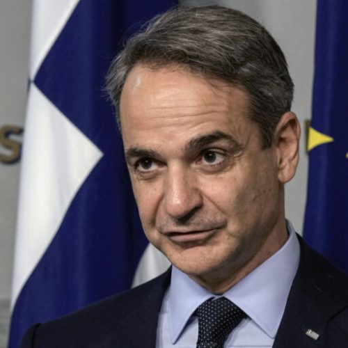 Greek Prime Minister Kyriakos Mitsotakis speaks during a joint press conference with Lebanese caretaker Prime Minister Najib Mikati, at the government palace in Beirut, Lebanon, Monday, Dec. 16, 2024. (AP Photo/Bilal Hussein)