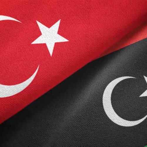 Libya and Turkey flag together realtions textile cloth fabric texture