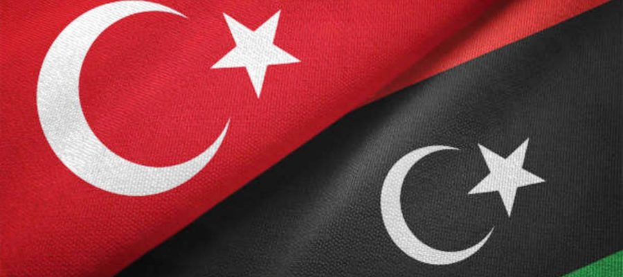Libya and Turkey flag together realtions textile cloth fabric texture