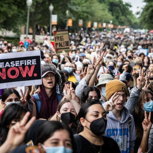 Students take part in a pro-Palestinian walkout and protest on April 24, 2024, at the University of Texas at Austin. Michael Minasi/KUT News