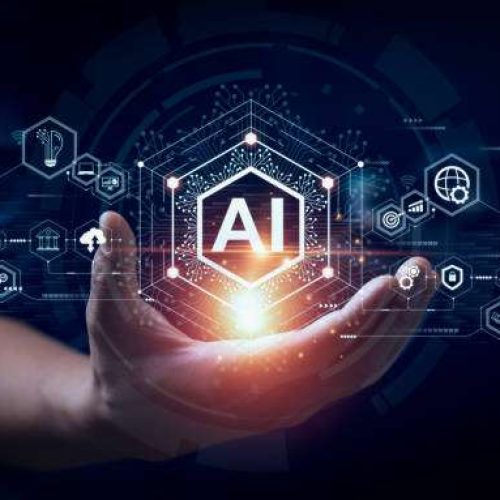 Businessman touching the brain working of Artificial Intelligence (AI)
Automation, Predictive analytics, Customer service AI-powered chatbot, analyze customer data, business and technology