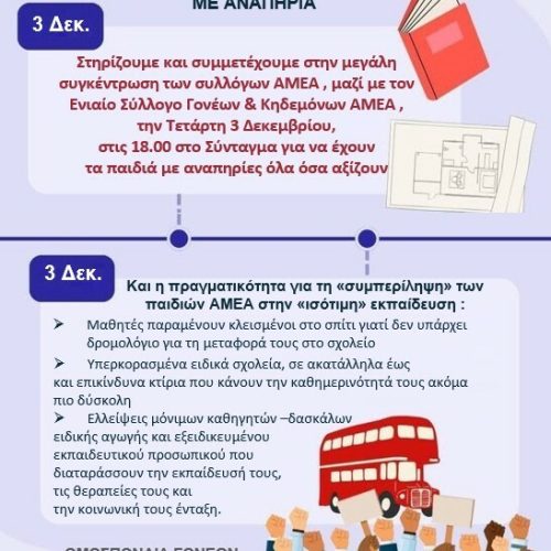 ΣΤΟΝ ΑΕΡΑ Η ΦΟΙΤΗΣΗ ΧΙΛΙΑΔΩΝ ΠΑΙΔΙΩΝ ΜΕ ΑΝΑΠΗΡΙΑ-ΟΡΓΗ ΚΑΙ ΑΓΩΝΙΑ ΤΩΝ ΓΟΝΕΩΝ