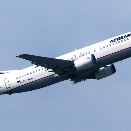 FILE - In this Oct. 14, 2003, file photo a Boing 737-42C airplane of the Aegean airline lifts off from Duesseldorf International airport. In a deal worth up to $5 billion, Greek airline Aegean said on Wednesday, March 28, 2018, that it will buy at least 30 new Airbus aircraft, to upgrade its fleet as the country expects to break tourism records. The signing of the final purchase agreement is expected in June. (AP Photo/Michael Sohn, file )
