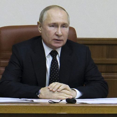 Russian President Vladimir Putin speaks as he attends the joint staff of troops involved in Russia's military operation in Ukraine, at an unknown location, Saturday, Dec. 17, 2022. (Gavriil Grigorov, Sputnik, Kremlin Pool Photo via AP)