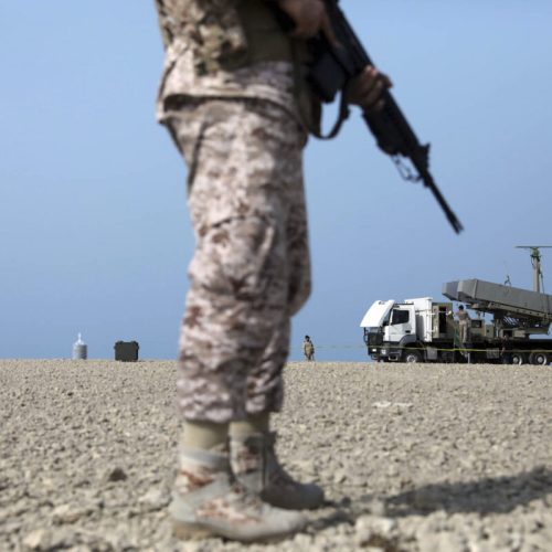This picture released by the official website of the Iranian Army on Thursday, Aug. 21, 2025, shows a part of Iranian navy drill in the Gulf of Oman and the Indian Ocean. (Masoud Nazari Mehrabi/Iranian Army via AP)