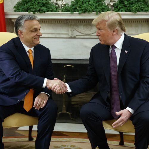 FILE - President Donald Trump meets with Hungarian Prime Minister Viktor Orbán in the Oval Office of the White House, May 13, 2019, in Washington. (AP Photo/Evan Vucci, File)