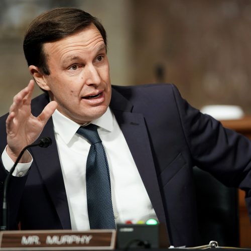 Sen. Chris Murphy (D-CT) speaks during the Senate Foreign Relations Committee hearing on the nomination of Linda Thomas-Greenfield to be the United States Ambassador to the United Nations, on Capitol Hill in Washington, DC, on January 27, 2021. (Photo by Greg Nash / POOL / AFP) (Photo by GREG NASH/POOL/AFP via Getty Images)