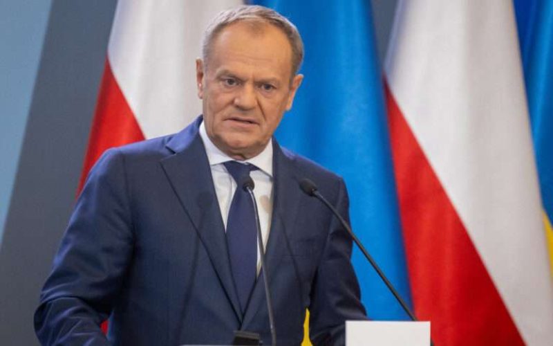 Polish Prime Minister Donald Tusk attends a joint press conference with his Ukrainian counterpart after bilateral talks to resolve a conflict over farm imports in Warsaw on March 28, 2024. Polish farmers have been blocking border crossings with Ukraine since last month to protest at what they say is unfair competition from goods from the war-torn country.