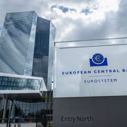 04 June 2024, Hesse, Frankfurt/Main: The entrance to the headquarters of the European Central Bank (ECB) in Frankfurt am Main. Photo: Frank Rumpenhorst/dpa (Photo by FRANK RUMPENHORST / DPA / dpa Picture-Alliance via AFP)