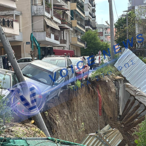 Υποχωρηση τοιχιου στη Θεσσαλονικη – Αυτοκινητο στο κενο κατα τη διαρκεια εργασιων