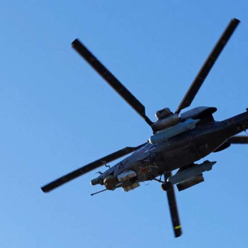 A Russian Mi-28 military helicopter performs a flight in the course of Russia-Ukraine conflict in the Luhansk region, Russian-controlled Ukraine, January 25, 2023. REUTERS/Alexander Ermochenko