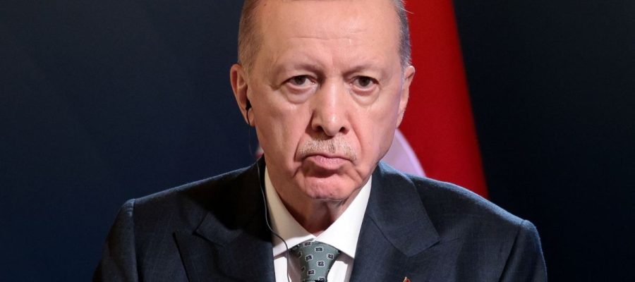 Turkish President Tayyip Erdogan attends a press conference with Italian Prime Minister Giorgia Meloni (not pictured), at Villa Doria Pamphili in Rome, Italy, April 29, 2025. REUTERS/Remo Casilli