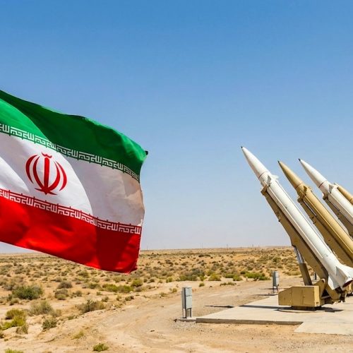 Iran flag and nuclear bomb missles