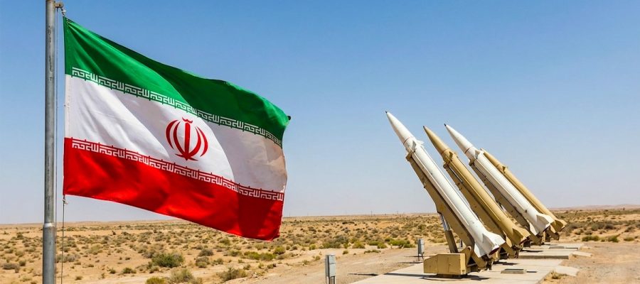 Iran flag and nuclear bomb missles