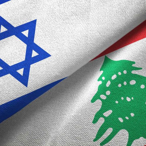Lebanon and Israel flag together realtions textile cloth fabric texture