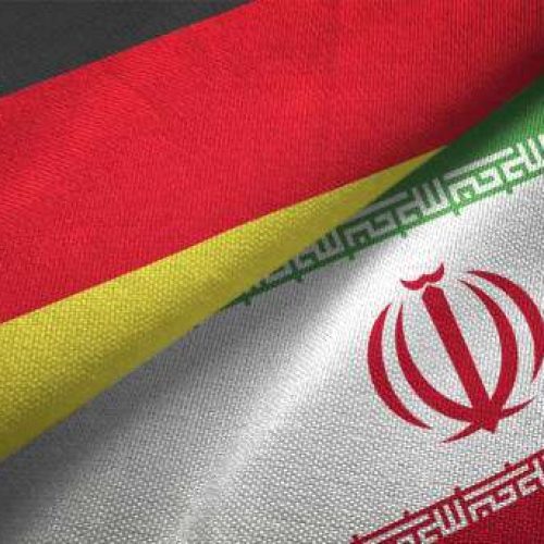 Iran and Germany flag together realtions textile cloth fabric texture