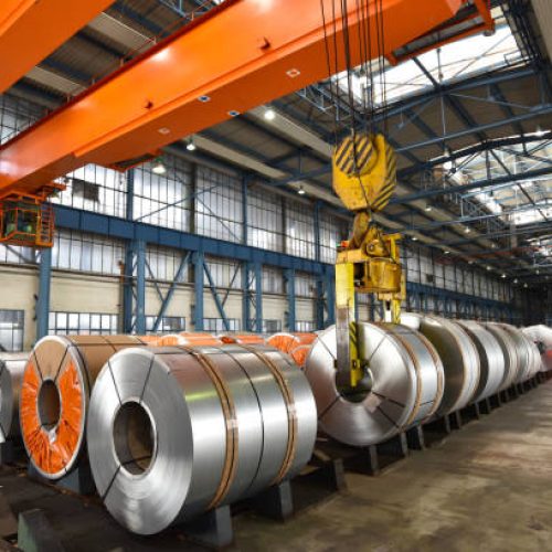industrial plant for the production of sheet metal in a steel mill - storage of sheet rolls