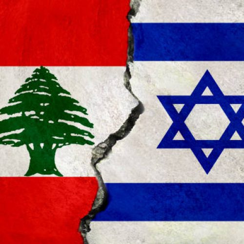 Lebanon and Israel flags together. Lebanon and Israel conflict.