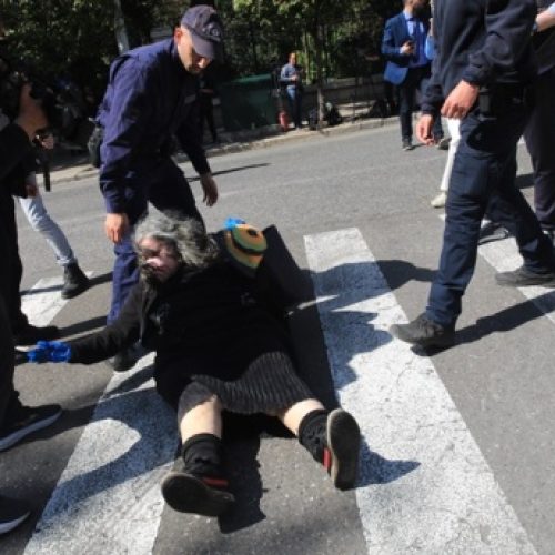 Ε.Λουκά: Ξάπλωσε στον δρόμο έξω από το Προεδρικό Μέγαρο – Δείτε φωτογραφίες