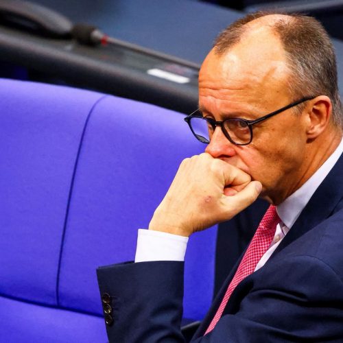 Christian Democratic Party (CDU) party leader Friedrich Merz sits, on the day of a session of the lower house of parliament Bundestag, after Merz succeeded on Wednesday in getting a motion passed in parliament that calls for a migration crackdown, including the rejection of asylum seekers at the country's land borders, in Berlin, Germany, January 31, 2025. REUTERS/Nadja Wohlleben