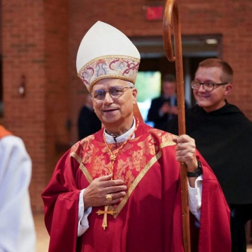 Then-Cardinal Robert F. Prevost, now Pope Leo XIV, smiles as he arrives to celebrate Mass at St. Jude Church in New Lenox, Ill., Aug. 7, 2024. Pope Leo was elected at the Vatican May 8, 2025, becoming the first American pope in history. (OSV News photo/Augustinian Province of Our Mother of Good Counsel/ handout via Reuters) THIS IMAGE HAS BEEN SUPPLIED BY A THIRD PARTY. NO RESALES. NO ARCHIVES. MANDATORY CREDIT. BEST QUALITY AVAILABLE