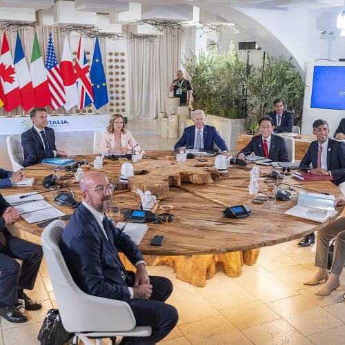 President Joe Biden participates in Working Session I: Africa, Climate Change and Development at the G7 Summit 2024, Thursday, June 13, 2024, at Borgo Egnazia in Apulia, Italy. (Official White House Photo by Adam Schultz)