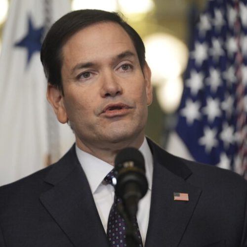Secretary of State Marco Rubio speaks after being sworn in by Vice President JD Vance in the Vice Presidential Ceremonial Office in the Eisenhower Executive Office Building on the White House campus, Tuesday, Jan. 21, 2025, in Washington. (AP Photo/Evan Vucci)