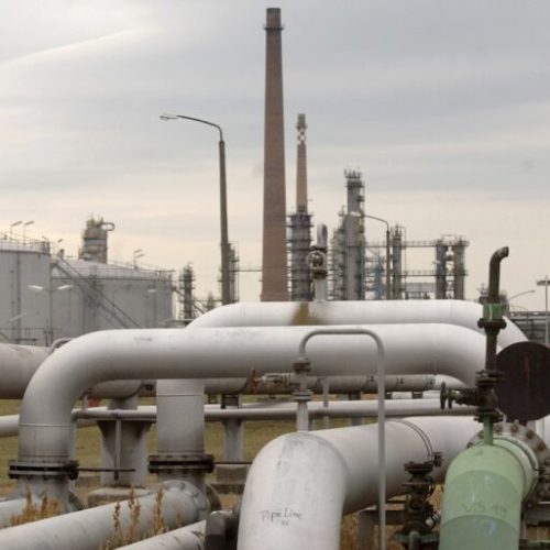 FILE - A general view of a pumping station at the end of the Druzhba oil pipeline in the east German refinery PCK in Schwedt, Wednesday, Jan. 10, 2007. A leak was detected in an oil pipeline in Poland which is the main route through which Russian crude oil reaches Germany, the Polish operator said Wednesday, Oct. 12, 2022. The operator, PERN, said it detected a leak in the Druzhba pipeline, which originates in Russia, on Tuesday evening about 70 kilometers (45 miles) form the the central Polish city of Plock.  (AP Photo/Sven Kaestner, File)