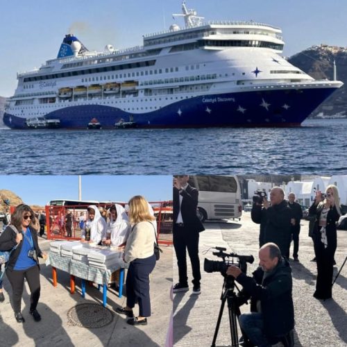 Σαντορίνη: Τα Πρώτα Κρουαζιερόπλοια Έφτασαν – BBC και Reuters Υποδέχονται τους Πρώτους Τουρίστες