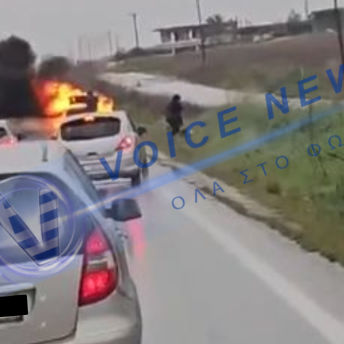 Φωτιά σε ΙΧ στην Εθνική Οδό Λάρισας – Τρικάλων: Σώος ο οδηγός παρά τις σοβαρές ζημιές
