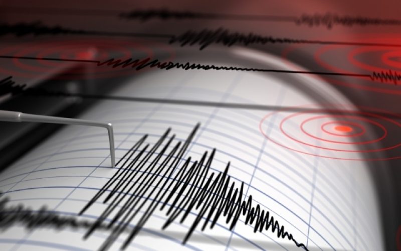 Seismograph with paper in action and earthquake - 3D Rendering