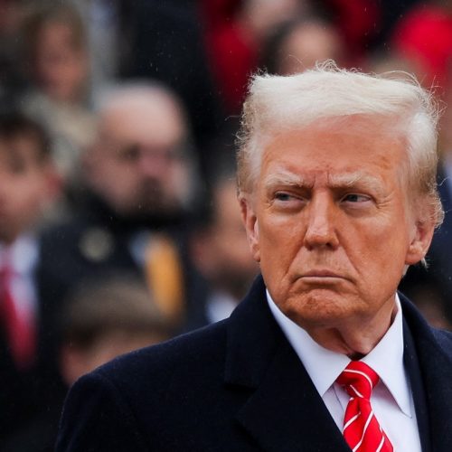 U.S. President-elect Donald Trump attends a wreath laying ceremony at Arlington National Cemetery ahead of the presidential inauguration in Arlington, Virginia, U.S. January 19, 2025.  REUTERS/Carlos Barria