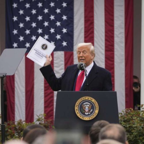 President Donald Trump speaks during an event to announce new tariffs in the Rose Garden at the White House, Wednesday, April 2, 2025, in Washington. (AP Photo/Mark Schiefelbein)