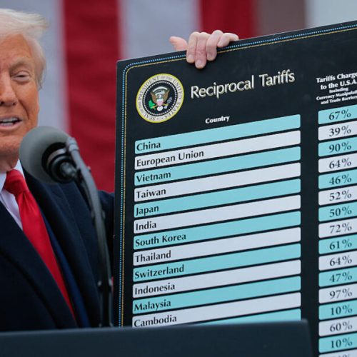 WASHINGTON, DC - APRIL 02: U.S. President Donald Trump speaks during a “Make America Wealthy Again” trade announcement event in the Rose Garden at the White House on April 2, 2025 in Washington, DC. Touting the event as “Liberation Day”, Trump announced additional tariffs targeting goods imported to the U.S. (Photo by Chip Somodevilla/Getty Images)