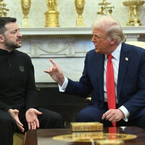 US President Donald Trump and Ukraine's President Volodymyr Zelensky meet in the Oval Office of the White House in Washington, DC, February 28, 2025. Zelensky on February 28 told Trump there should be "no compromises" with Russian President Vladimir Putin as the parties negotiate to end the war after Moscow's invasion. (Photo by SAUL LOEB / AFP)