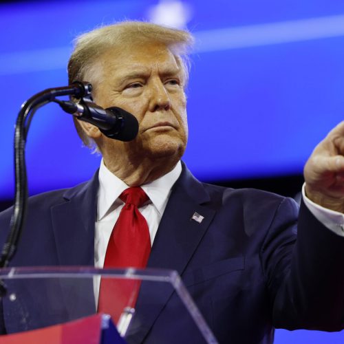 NATIONAL HARBOR, MARYLAND - FEBRUARY 24: Republican presidential candidate and former U.S. President Donald Trump speaks at the Conservative Political Action Conference (CPAC) at the Gaylord National Resort Hotel And Convention Center on February 24, 2024 in National Harbor, Maryland.  Attendees descended upon the hotel outside of Washington DC to participate in the four-day annual conference and hear from conservative speakers from around the world who range from journalists, U.S. lawmakers, international leaders and businessmen. (Photo by Anna Moneymaker/Getty Images)