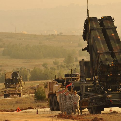 U.S. Service members stand by a Patriot missile battery in Gaziantep, Turkey, Feb. 4, 2013, during a visit from U.S. Deputy Secretary of Defense Ashton B. Carter, not shown. U.S. and NATO Patriot missile batteries and personnel deployed to Turkey in support of NATO?s commitment to defending Turkey?s security during a period of regional instability. (DoD photo by Glenn Fawcett/Released)