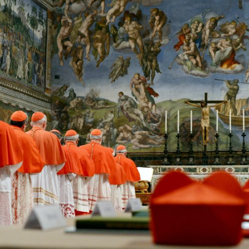Cardinals from around the world are seen in the Vatican's Sistine Chapel March 12 as they begin the conclave to elect a successor to Pope Benedict XVI. Shut off from the outside world, the 115 cardinals will cast ballots to elect a new pontiff. (CNS phot o/L'Osservatore Romano via Reuters) (March 12, 2013) See CONCLAVE-BEGIN (UPDATED) March 12, 2013.