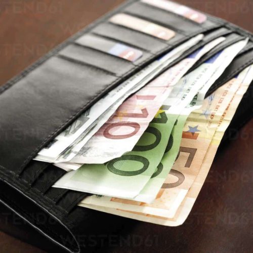 Wallet with euro banknotes, close-up
